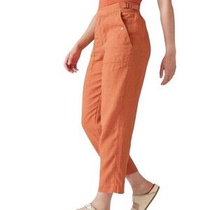 Athleta Voyager Linen Cropped Pants Womens 6 Boho Sunbaked Clay Orange Vacation